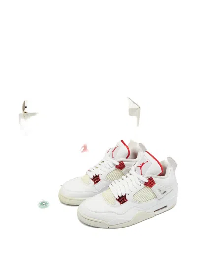 Pre-owned Jordan Air  4 Retro Leather Lace-up Sneakers In White