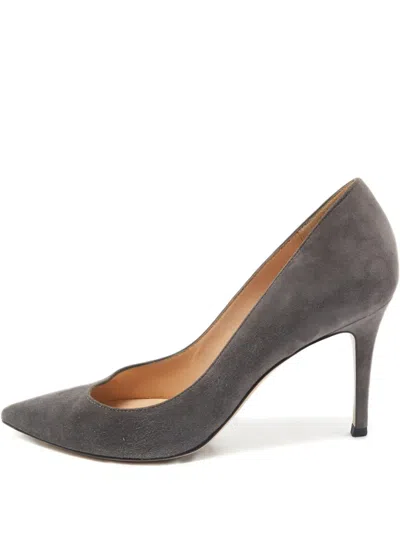 Pre-owned Gianvito Rossi 85mm Suede Point-toe Pumps In Gray