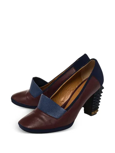 Pre-owned Fendi 90mm Studded-heel Leather Pumps In Brown