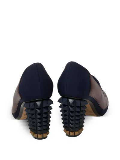 Pre-owned Fendi 90mm Studded-heel Leather Pumps In Brown