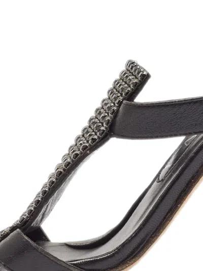 Pre-owned Gina 105mm Embellished Leather Sandals In Black
