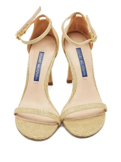 Pre-owned Stuart Weitzman Glitter-embellishment Sandals In Gold