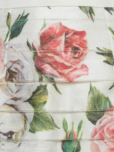 Pre-owned Dolce & Gabbana Floral-print Crepe Skirt In White