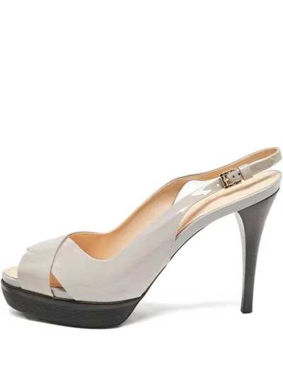 Pre-owned Tod's Vintage 110mm Leather Heeled Sandals In Gray