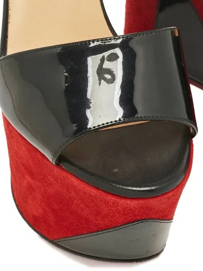 Pre-owned Christian Louboutin Tromploia Platform Wedge Sandals In Black