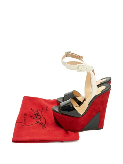 Pre-owned Christian Louboutin Tromploia Platform Wedge Sandals In Black