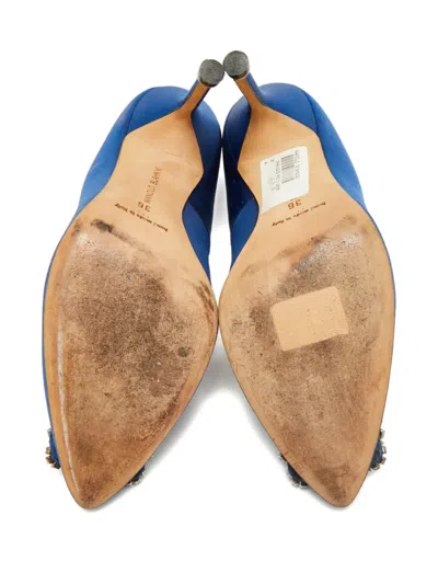 Pre-owned Manolo Blahnik Hangisi Embellished Pumps In Blue