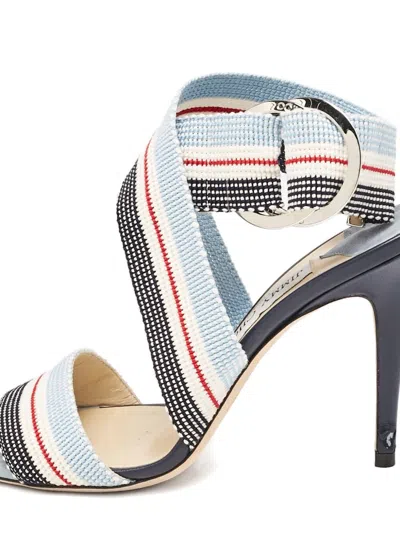 Pre-owned Jimmy Choo Striped Buckle Sandals In Blue