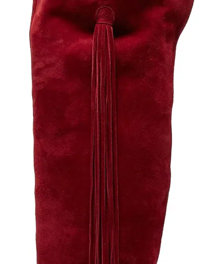 Pre-owned Aquazzura 90mm Suede Fringe Over-the-knee Boots In Red