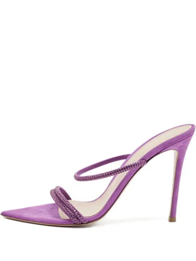 Pre-owned Gianvito Rossi Leather Crystal-embellished Sandals In Purple