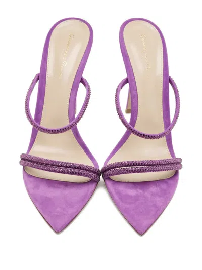 Pre-owned Gianvito Rossi Leather Crystal-embellished Sandals In Purple