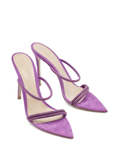 Pre-owned Gianvito Rossi Leather Crystal-embellished Sandals In Purple