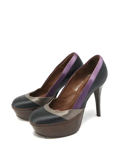 Pre-owned Marni Platform Satin Pumps In Black