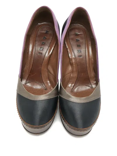Pre-owned Marni Platform Satin Pumps In Black