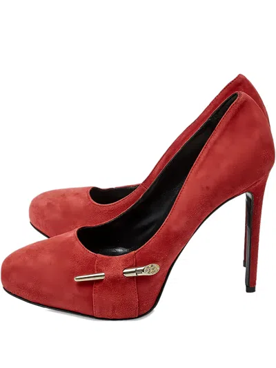 Pre-owned Loriblu 110mm Suede Pumps In Red