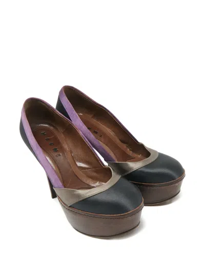 Pre-owned Marni Platform Satin Pumps In Black