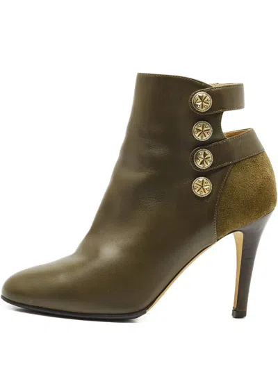 Pre-owned Jimmy Choo 90mm Troop Leather Ankle Boots In Green
