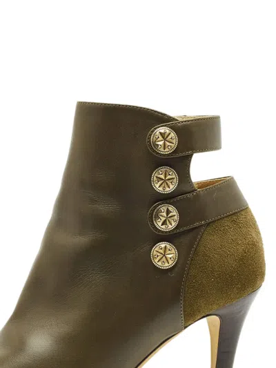 Pre-owned Jimmy Choo 90mm Troop Leather Ankle Boots In Green