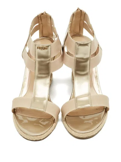 Pre-owned Fendi T-strap Round-toe Espadrilles In Neutral