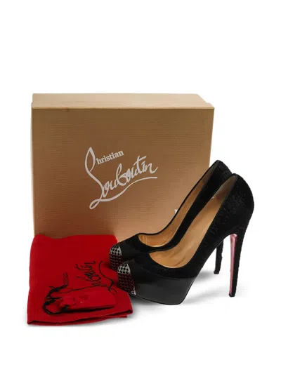 Pre-owned Christian Louboutin 145mm Maggie Suede Platform Pumps In Black