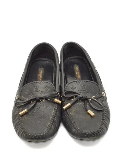 Pre-owned Louis Vuitton Gloria Debossed-monogram Leather Loafers In Black