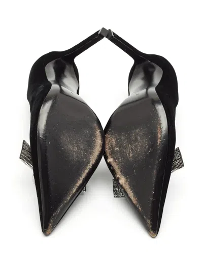 Pre-owned Tom Ford 120mm Bow-detail Velvet Pumps In Black