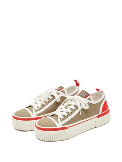 Pre-owned Christian Louboutin Pedro Platform Canvas Sneakers In Neutral