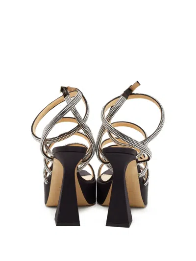 Pre-owned Mach&mach  130mm Rhinestone-embellished Strappy Sandals In Black