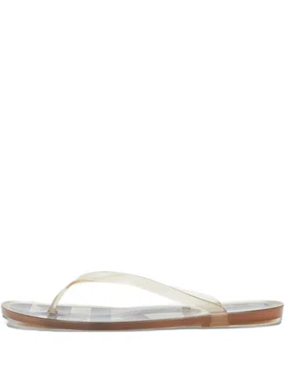 Pre-owned Burberry Novacheck Canvas Slides In White