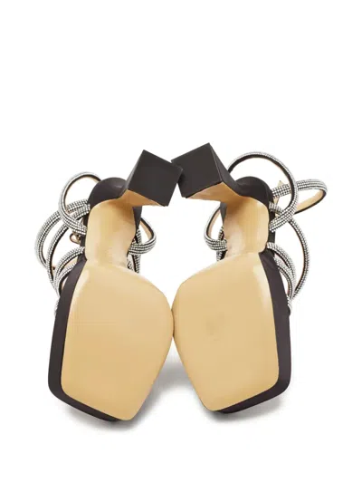Pre-owned Mach&mach  130mm Rhinestone-embellished Strappy Sandals In Black