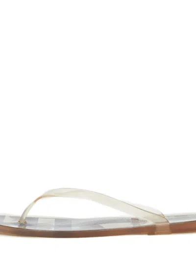 Pre-owned Burberry Novacheck Canvas Slides In White