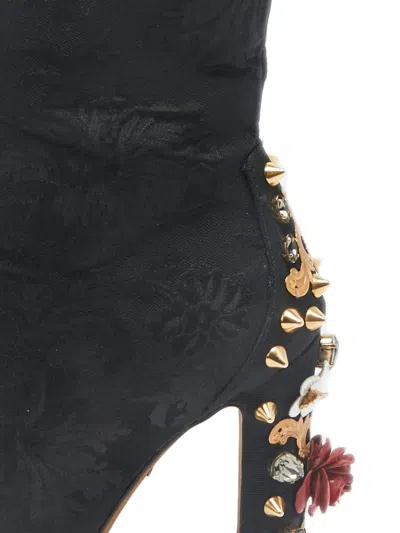 Pre-owned Dolce & Gabbana Brocade Embellishment Boots In Black