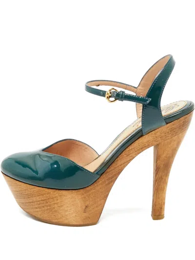 Pre-owned Gucci 35 Platform Buckle Sandals (12 Cm) In Green