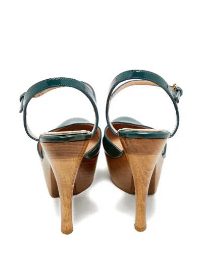 Pre-owned Gucci 35 Platform Buckle Sandals (12 Cm) In Green