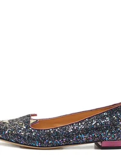 Pre-owned Charlotte Olympia Glitter Cat Ballet Flats In Blue