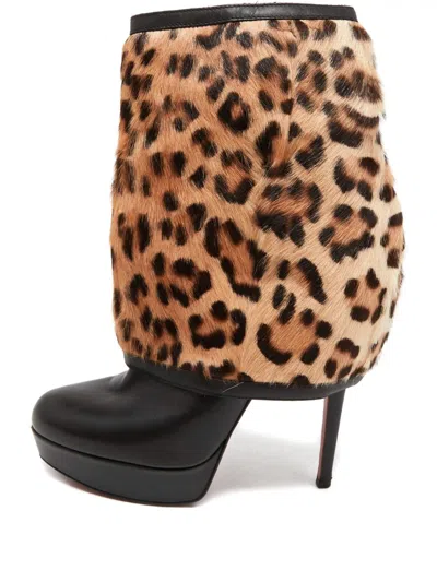 Pre-owned Christian Louboutin 140mm Leopard-print Leather Boots In Black