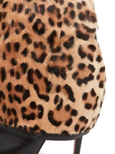 Pre-owned Christian Louboutin 140mm Leopard-print Leather Boots In Black