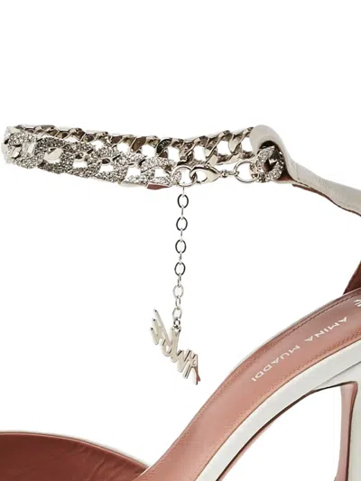 Pre-owned Amina Muaddi X Awge 100mm Flacko Chain-embellishment Sandals In White