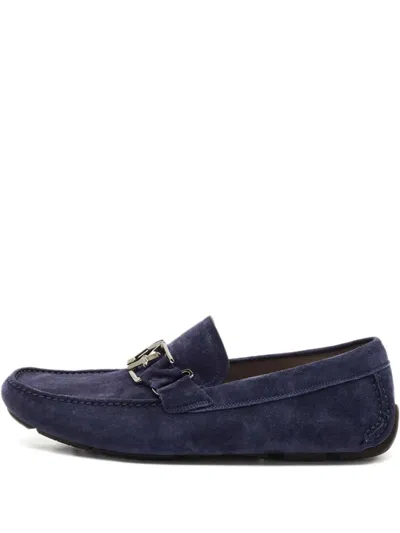 Pre-owned Ferragamo Metal-buckle Suede Loafers In Blue
