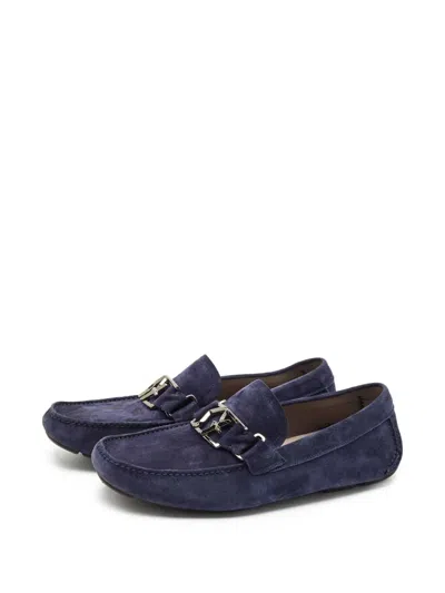 Pre-owned Ferragamo Metal-buckle Suede Loafers In Blue