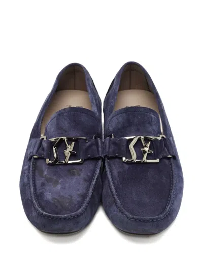 Pre-owned Ferragamo Metal-buckle Suede Loafers In Blue