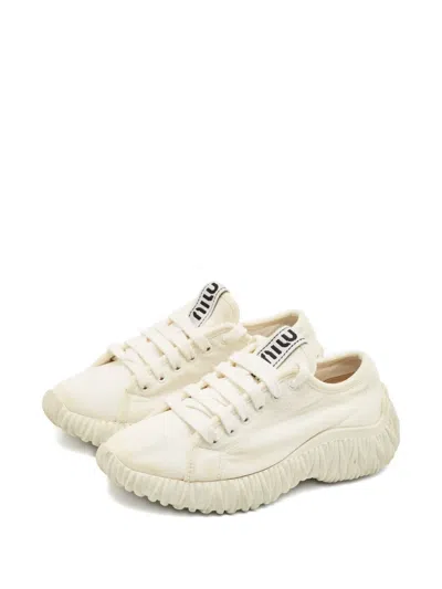 Pre-owned Miu Miu Canvas Rubber Sneakers In White