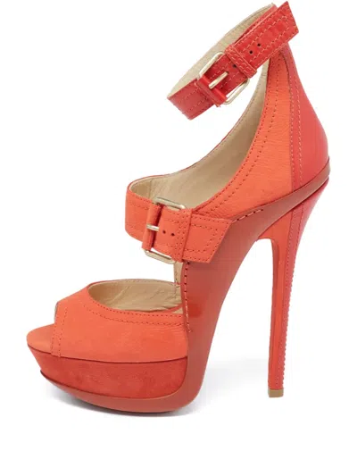 Pre-owned Jimmy Choo 150mm Buckled Platform Sandals In Orange