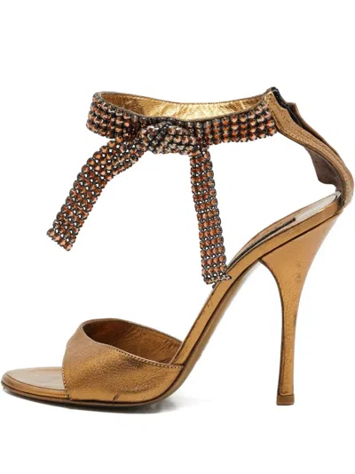 Pre-owned Roberto Cavalli Vintage  120mm Crystal-embellishment Sandals In Gold