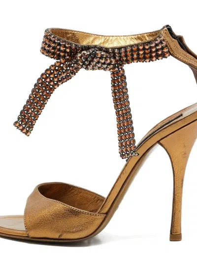 Pre-owned Roberto Cavalli Vintage  120mm Crystal-embellishment Sandals In Gold