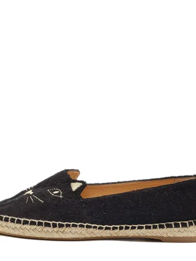 Pre-owned Charlotte Olympia 2024 Kitty Embroidered Espadrilles In Black