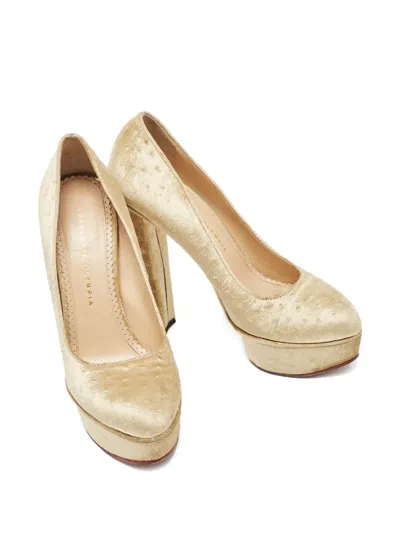 Pre-owned Charlotte Olympia 2024 150mm Dolly Platform Pumps In Gold