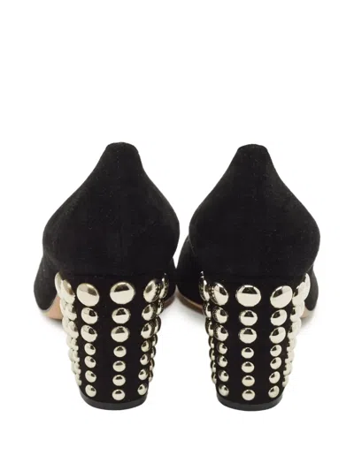 Pre-owned Sergio Rossi Vintage 75mm Studded Block-heel Pumps In Black