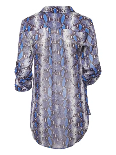 Pre-owned Diane Von Furstenberg Vintage Snakeskin-print Silk Shirt In Blue