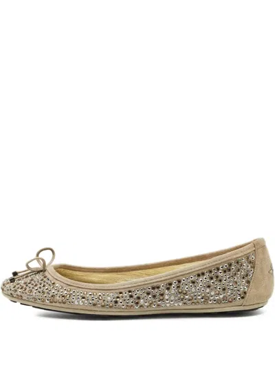 Pre-owned Jimmy Choo Crystal Bow Ballet Flats In Neutral